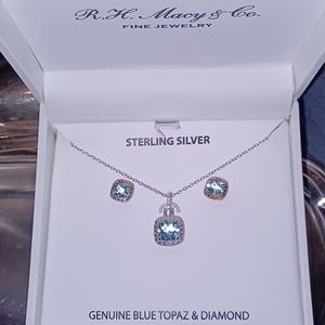 Genuine blue topaz and diamond pendant necklace s and earrings set from Macy's